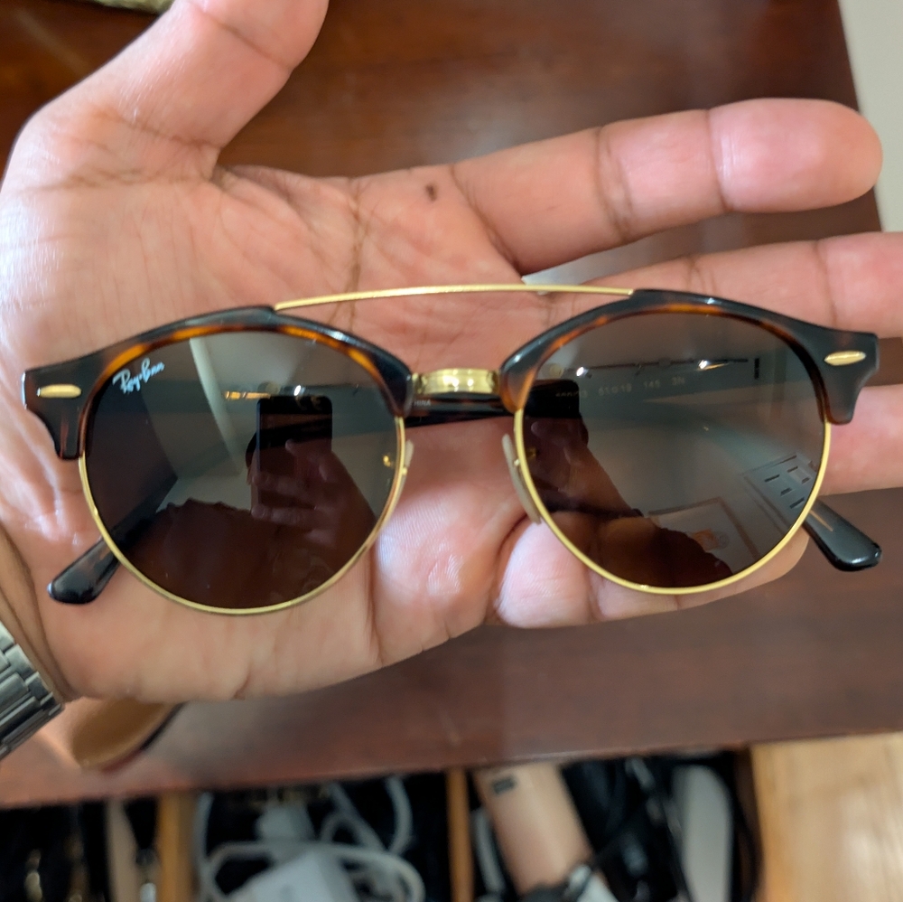 Ray-Ban Tortoise and Gold Sunglasses RB4346 Double Bridge Club round
